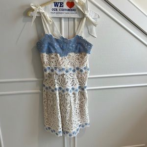 Foxiedox size small white and blue lace dress